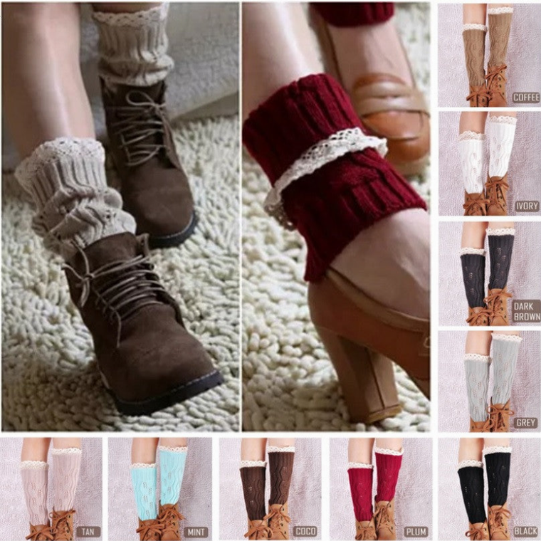 Vintage Style CableKnit At Your Feet Leg Warmer Socks With Lace - 740016249658