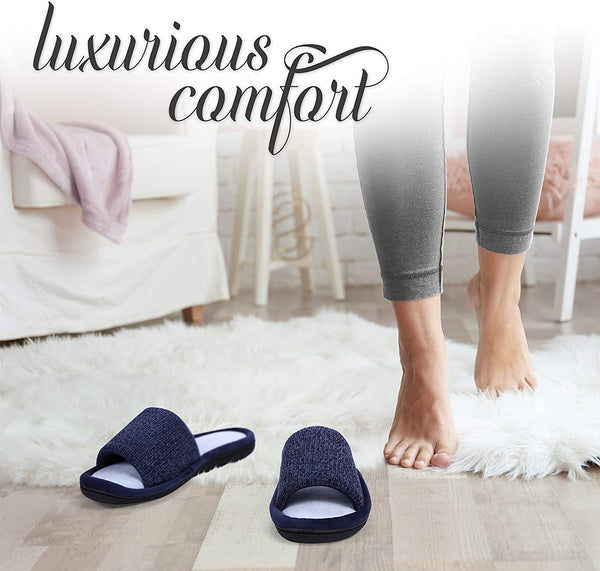 ROXONI Women's Soft Open Toe Slide Slippers, Indoor Outdoor Rubber Sole - 049108995238
