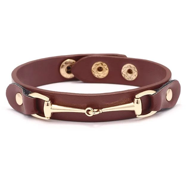 AWST Int'l Vegan Leather Bracelet with Gold Tone Snaffle Bit - 840862018856