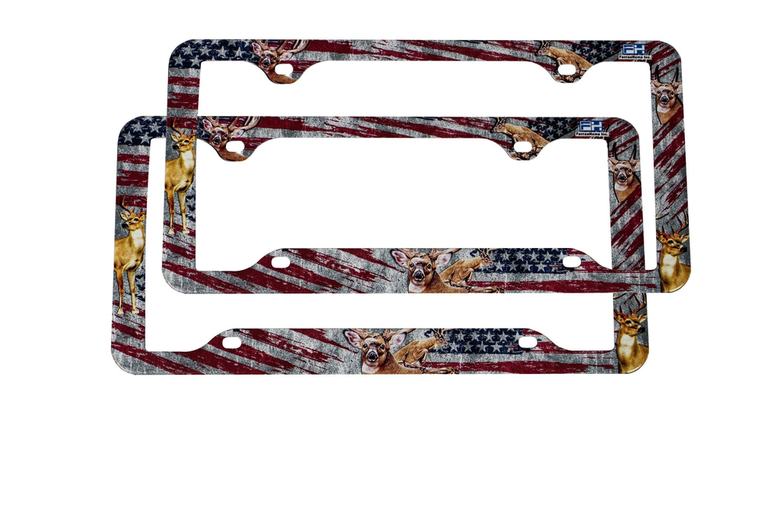 FantasHome 2 Pack Stainless Metal Car License Plate Frame Cover, US Standard Size (Flag) - 850034368054