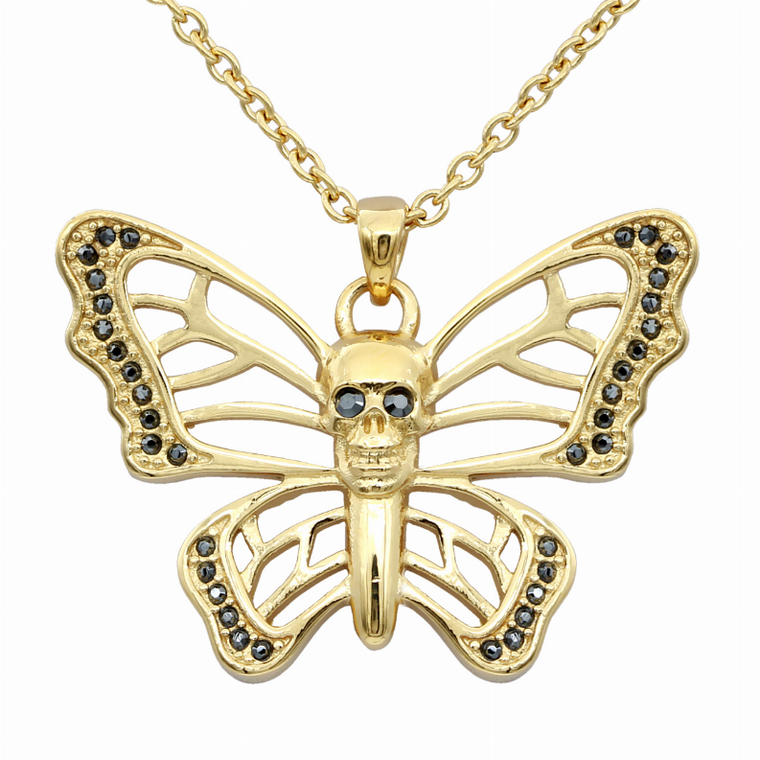 Butterfly Skull Gold-Plated Necklace - 734130261429
