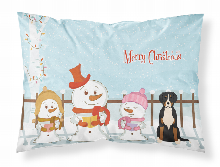 Carolines Treasures Merry Christmas Carolers Dog Fabric Standard Pillowcase, White, Yuletide Glow, Moisture Wicking