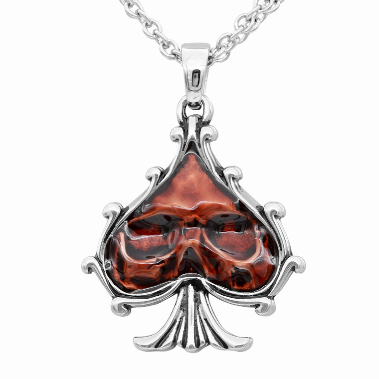 Skull Red Spade Necklace - 734130259495