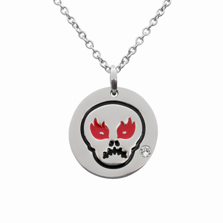 Angry Skull Emoji Necklace With Swarovski Crystal - 734130260897