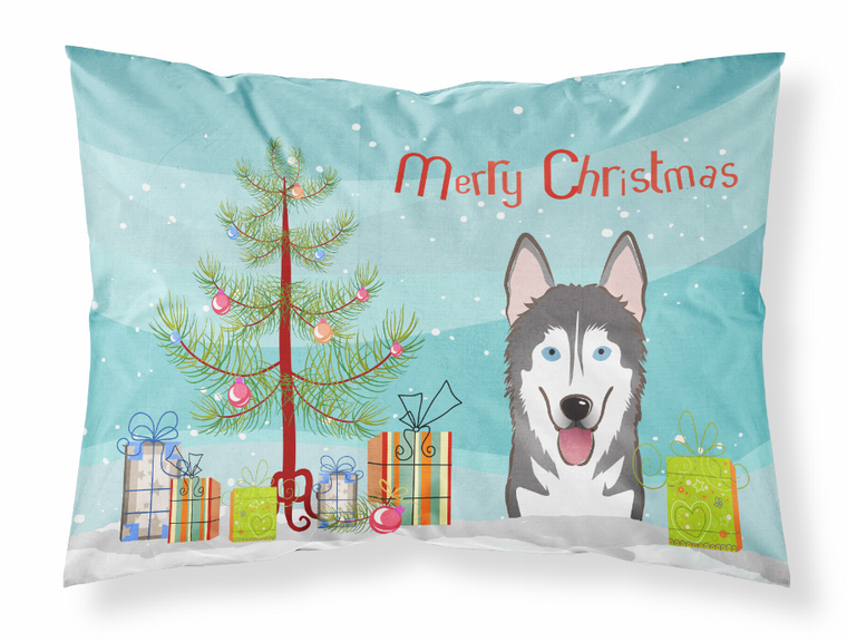 Carolines Treasures Christmas Tree and Dog Fabric Standard Pillowcase, White with Artwork, Moisture Wicking Decorative