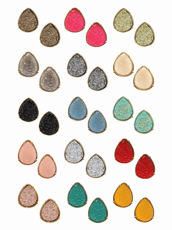 Druzy Teardrop Post Stud Earrings By DOBBI ( VARIETY OF COLORS AVAILABLE ) - 880615125530