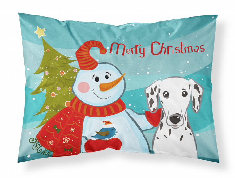Carolines Treasures Snowman and Dog Print Standard Pillowcase, White Fabric, Moisture-Wicking Design