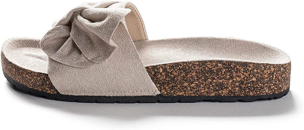 Roxoni Women Comfort Sandals Ribbon Bow Top EVA Flat Slides Footbed Suede with Arch Support Non-Slip - 049108987080