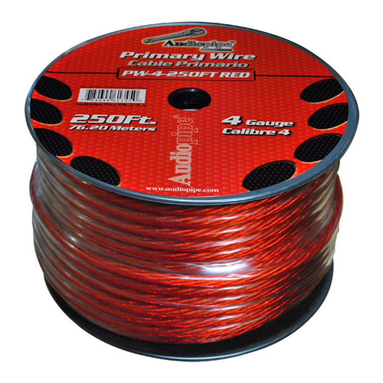 Power Wire Audiopipe 4ga 250' Red - 784644613450