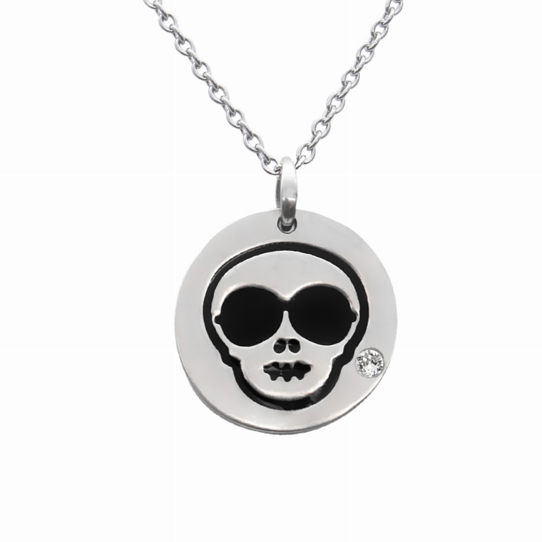 Cool Skull Emoji Necklace With Swarovski Crystal - 734130260880