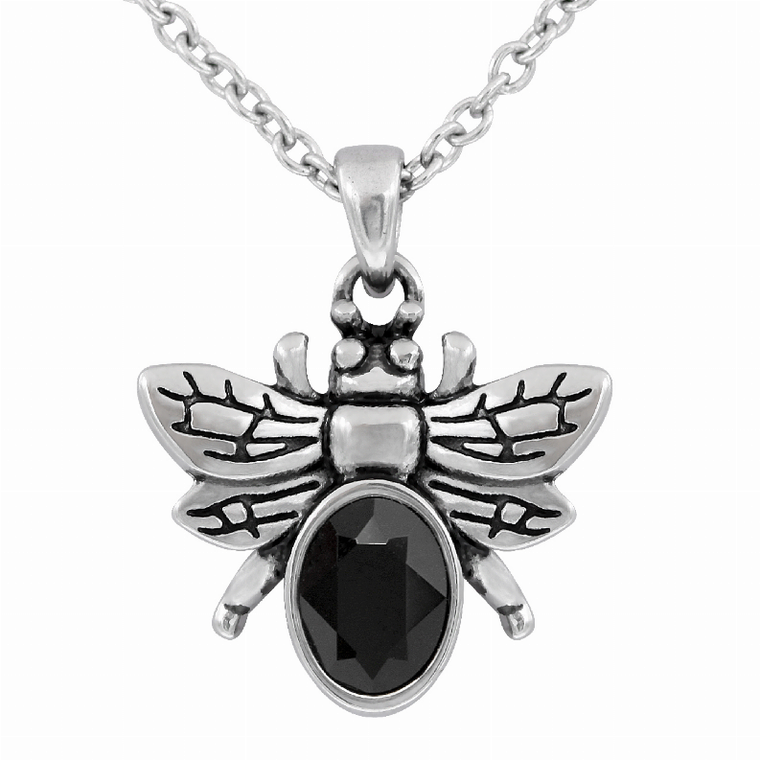 Dark & Bright Bee Necklace with Black Swarovski Crystal - 734130261511