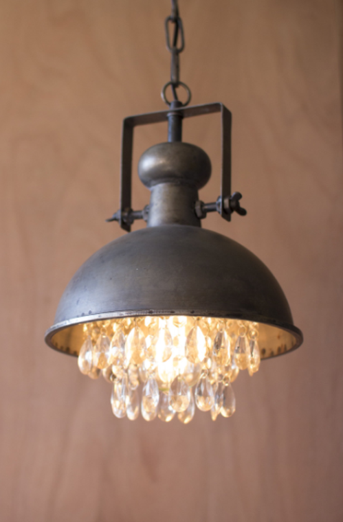 Metal Pendant Lamp With Hanging Gems 10"D X 13.5"T - 723472092938