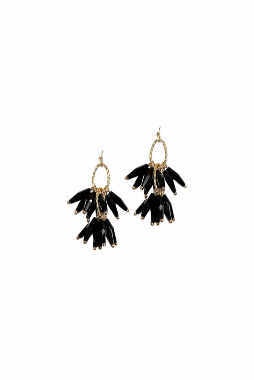 Black Stone Multi Gold Facet Dangle Earring - 196704534214