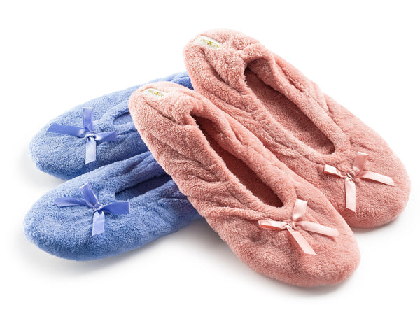 Roxoni Women's Terry Classic Cotton Ballerina Slippers (Pack of 2) - 049108995322