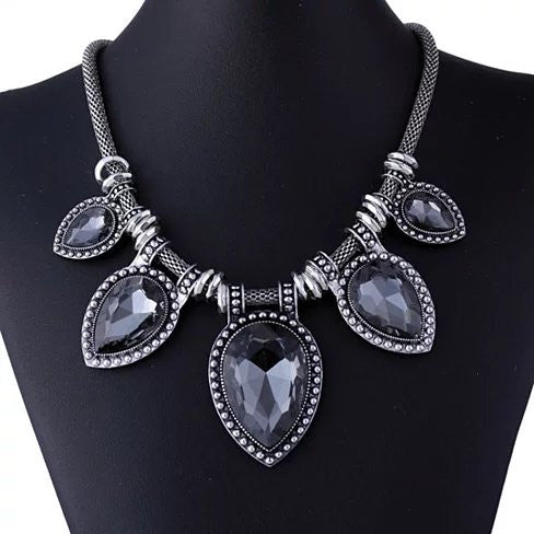 BeYOUtiful Crystal And Antique Silver Style Statement Necklace - 740016262039