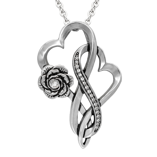 Infinity Hearts With Rose Love Necklace - 734130260743