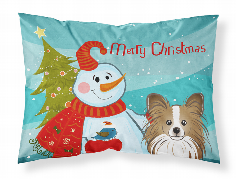 Carolines Treasures Snowman with Dog Fabric Standard Pillowcase, White, Comfortable Moisture-Wicking Bed Linen