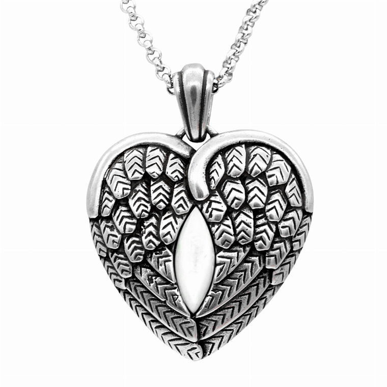 Wanderlust - Winged Heart with Mother Pearl Necklace - 734130257989