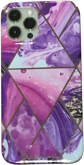 Geometric Marble Case Hard PC Bumper Protective & Shockproof Shell Cover (12/12 Pro/12 Pro Max with Pop Socket, Coral) - 850020722716