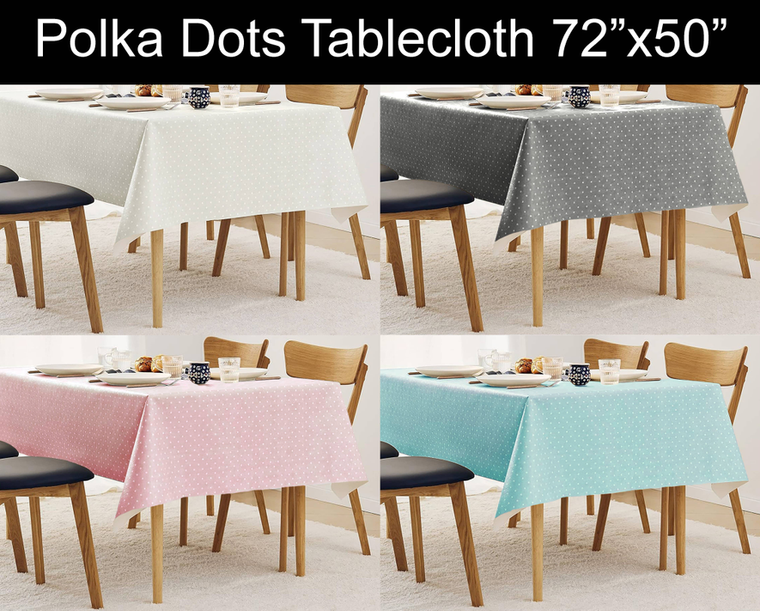 70"x52" PEVA Vinyl Polka Dots Tablecloth w/ Flannel Backing - 655466787547