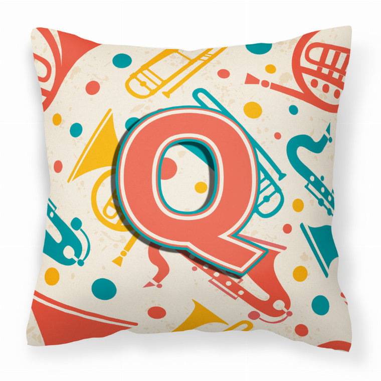 Carolines Treasures Monogram Letter Musical Instruments Fabric Decorative Pillow, 14x14 Inches, soft, cheerful
