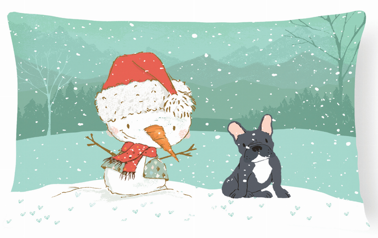 Snowman Christmas Dog Art Canvas Fabric Decorative Pillow - 652259282555