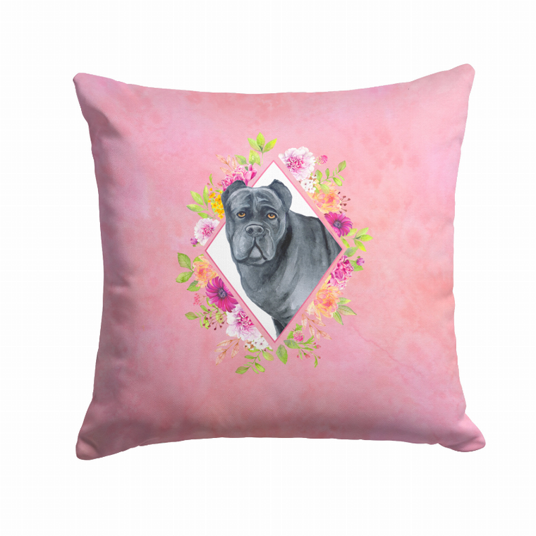 Floral Design with Dog Picture Fabric Decorative Pillow - 194030080863