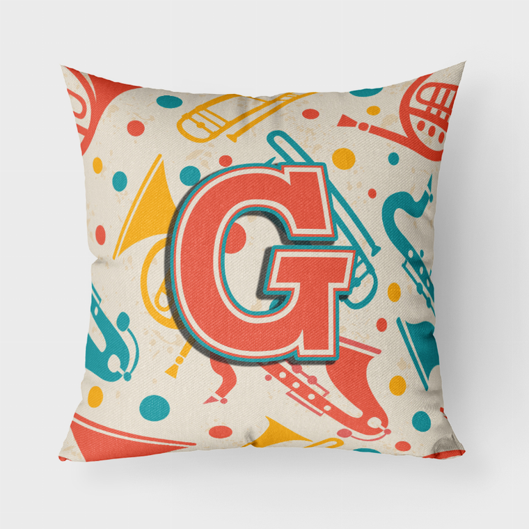 Carolines Treasures, Inc Letter Retro Teal Orange Musical Instruments Initial Fabric Decorative Pillow, Teal Orange, Fabric, Bright