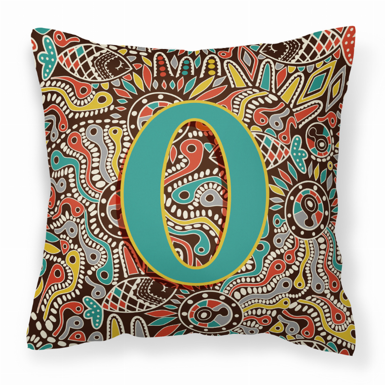 Carolines Treasures Monogram Letter Retro Tribal Alphabet Fabric Decorative Pillow, 14x14 Inches, Polyester, Soft