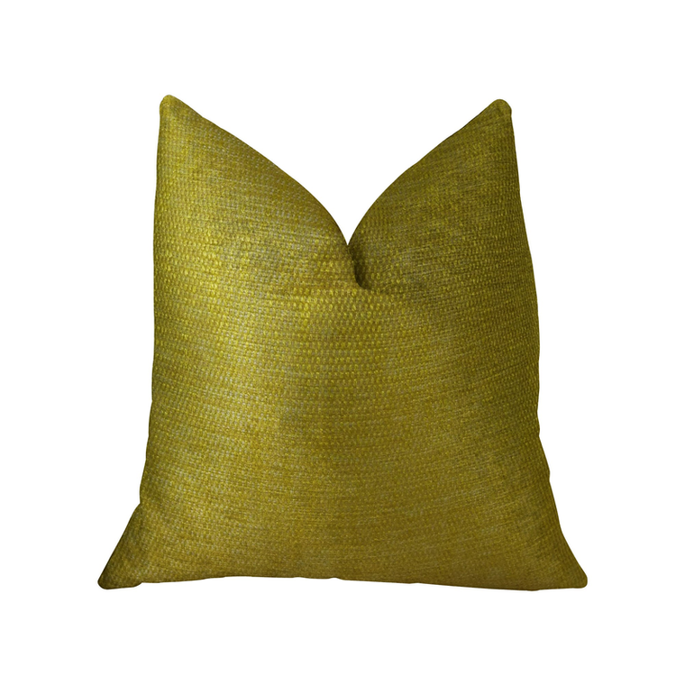 Plutus Deep Lemon Grass Metallic Citrine and Gold Handmade Luxury Pillow - 663701012316