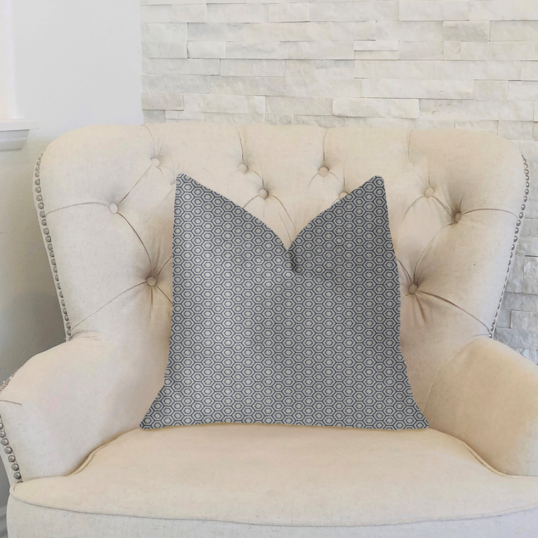 Plutus Brands Myriad Hexagon Blue and Beige Designer Luxury Throw Pillow