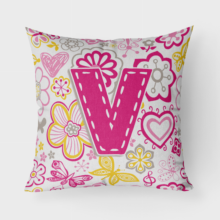 Carolines Treasures, Inc Letter Flowers and Butterflies Decorative Pillow, Pink, Fabric, Stylish