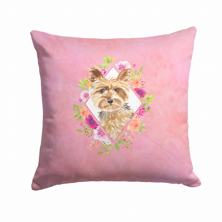 Floral Design with Dog Picture Fabric Decorative Pillow - 194030081587