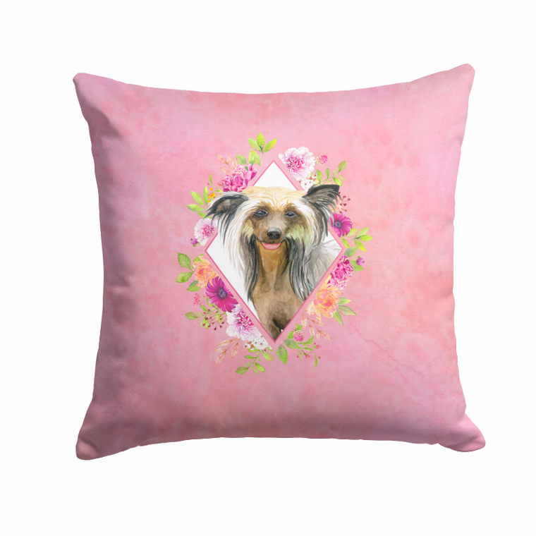 Carolines Treasures Floral Design with Dog Picture Fabric Decorative Pillow, 14 X 14 Inches, Polyester, Elegant