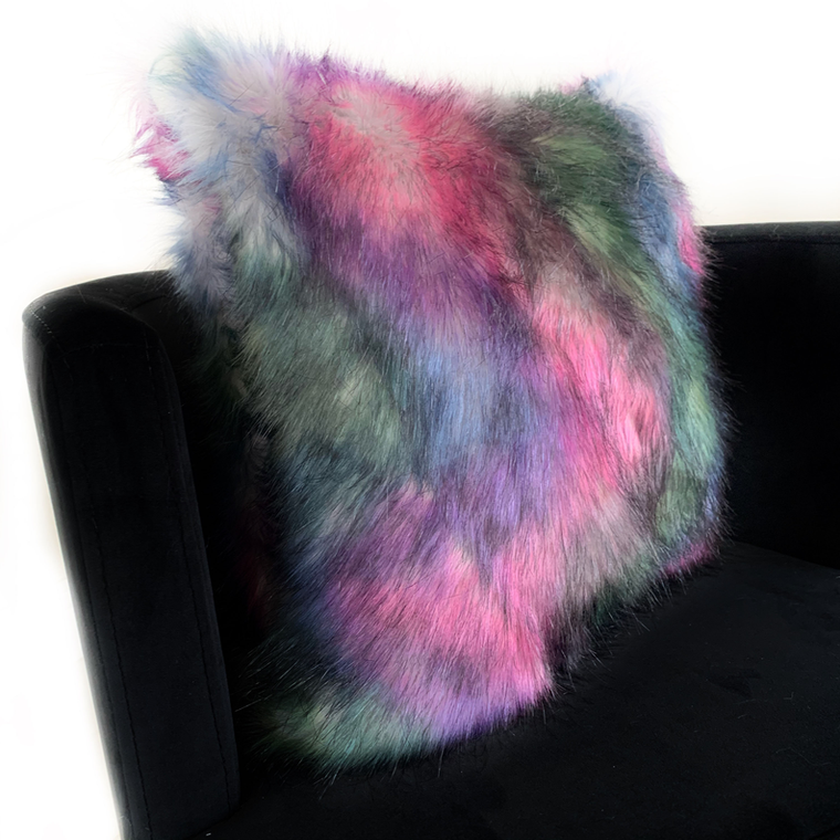Plutus Green, Purple, Blue Northern Lights Animal Faux Fur Luxury Throw Pillow - 017247673645