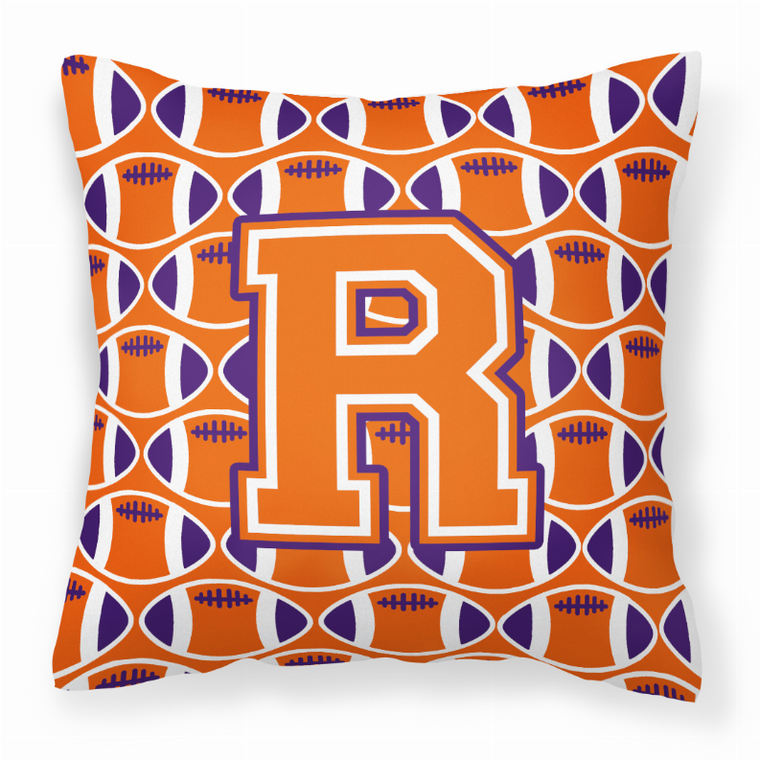 Carolines Treasures Monogram Letter Football Fabric Decorative Pillow, 14x14 Inches, Water Resistant 