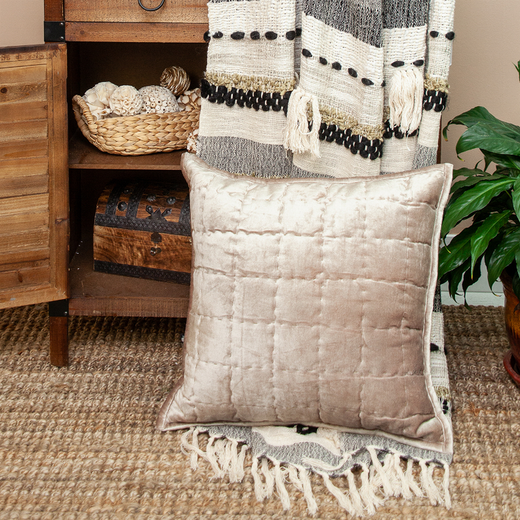Parkland Collection Byblo Taupe Solid Quilted Throw Pillow - 025773005175