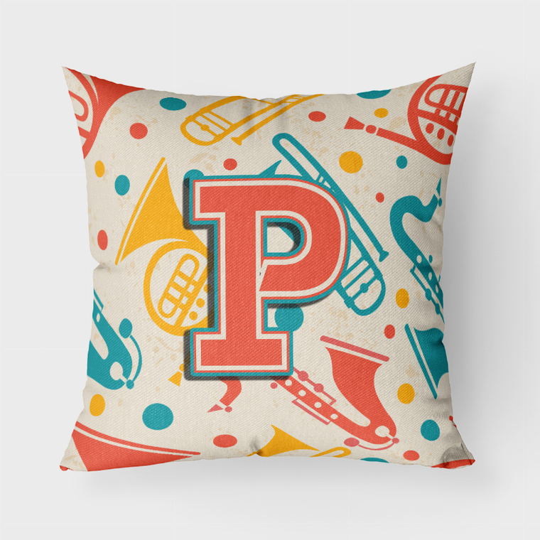 Carolines Treasures, Inc Letter Retro Teal Orange Musical Instruments Initial Fabric Decorative Pillow, Teal Orange, Fabric, Durable