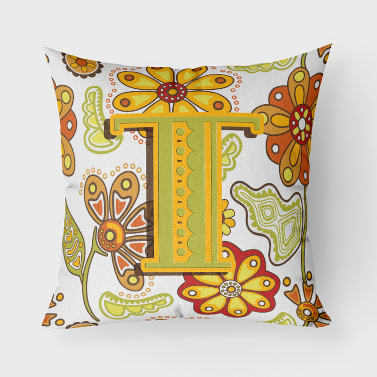 Carolines Treasures, Inc Letter Floral Mustard and Green Fabric Decorative Pillow, Mustard and Green, 18x18 Inches, Soft