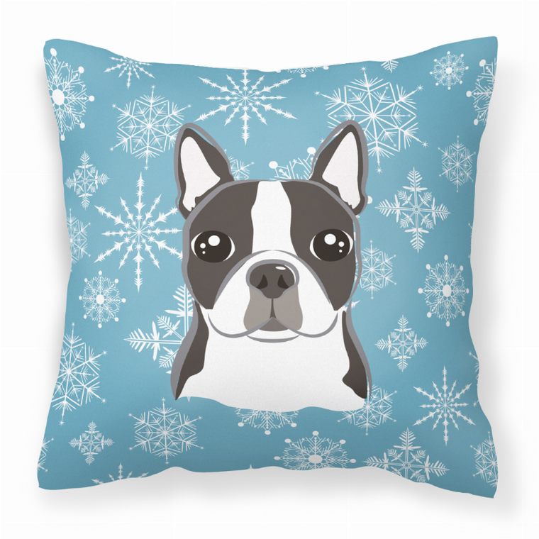 Carolines Treasures Winter Snowflake Dog Face Design Fabric Decorative Pillow, 14x14 Inches, Polyester, Soft