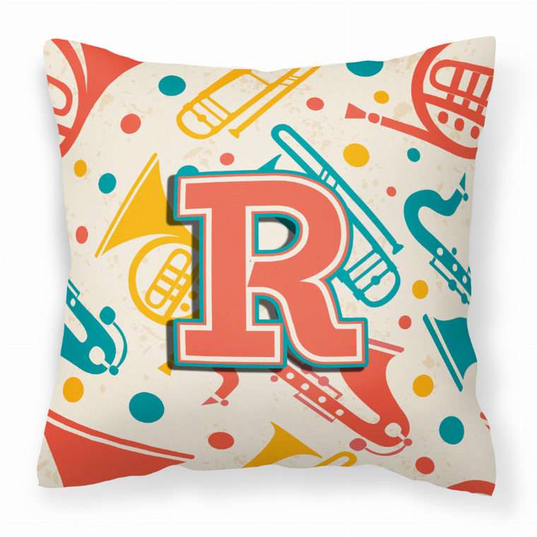 Carolines Treasures Monogram Letter Musical Instruments Fabric Decorative Pillow, 14x14 Inches, colorful, comfy