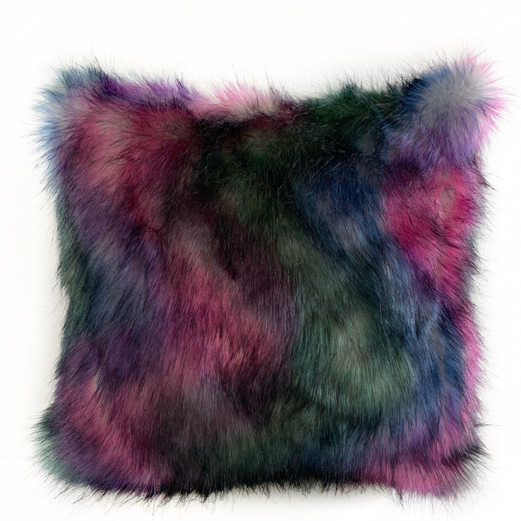 Plutus Green, Purple, Blue Northern Lights Animal Faux Fur Luxury Throw Pillow - 017247673614