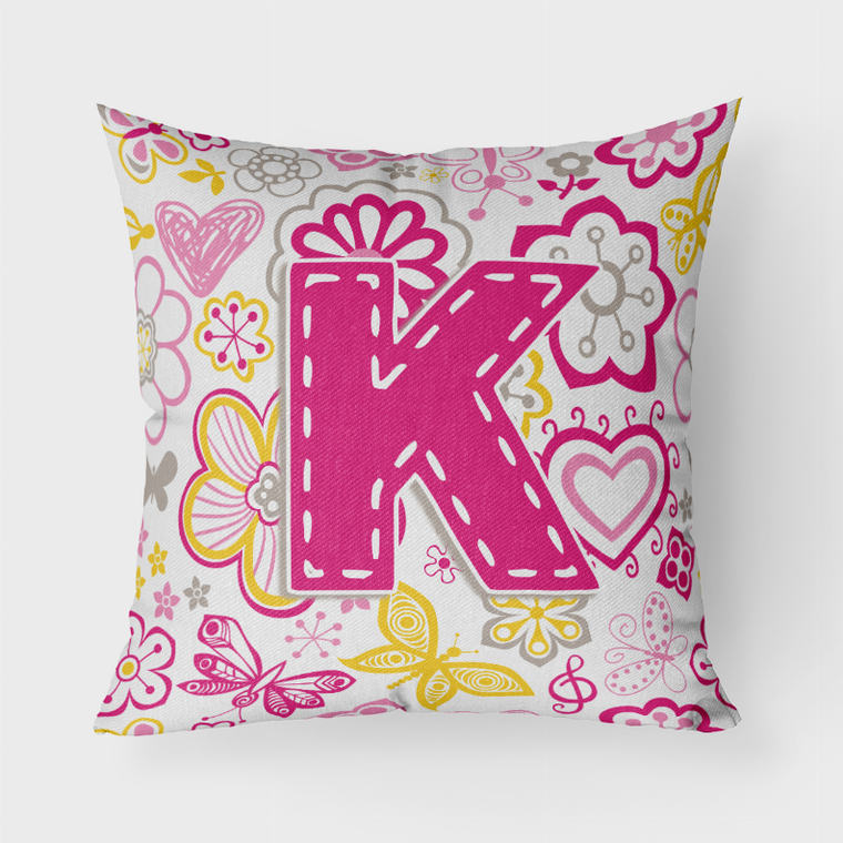 Carolines Treasures Letter Flowers and Butterflies Pink Fabric Decorative Pillow, Pink, Fabric, Vibrant