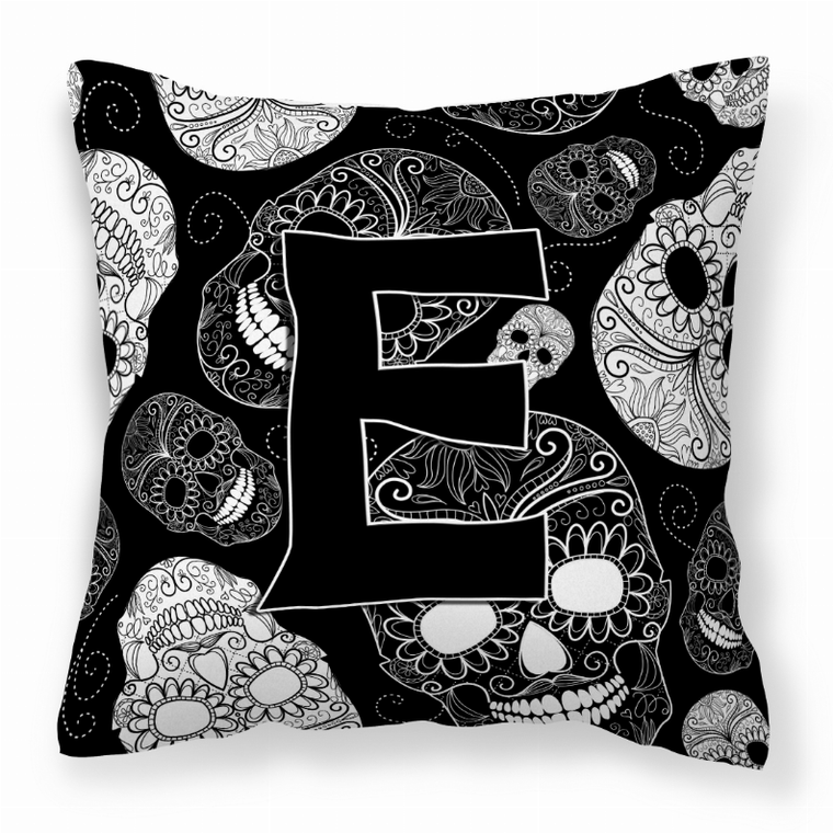Carolines Treasures Monogram Letter Day of the Dead Skulls Black Fabric Decorative Pillow, Black, 14x14 Inches, soft, vibrant