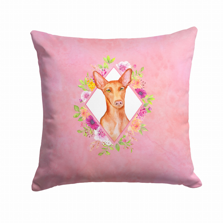 Carolines Treasures Floral Design with Dog Picture Fabric Decorative Pillow, 14 X 14 Inches, 100% Polyester, Water Resistant