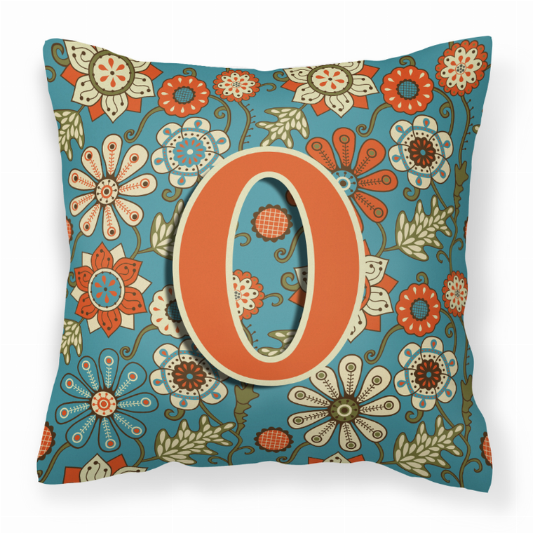 Carolines Treasures Monogram Letter Flowers Fabric Decorative Pillow, 14x14 Inch, Polyester, Accent Cushion