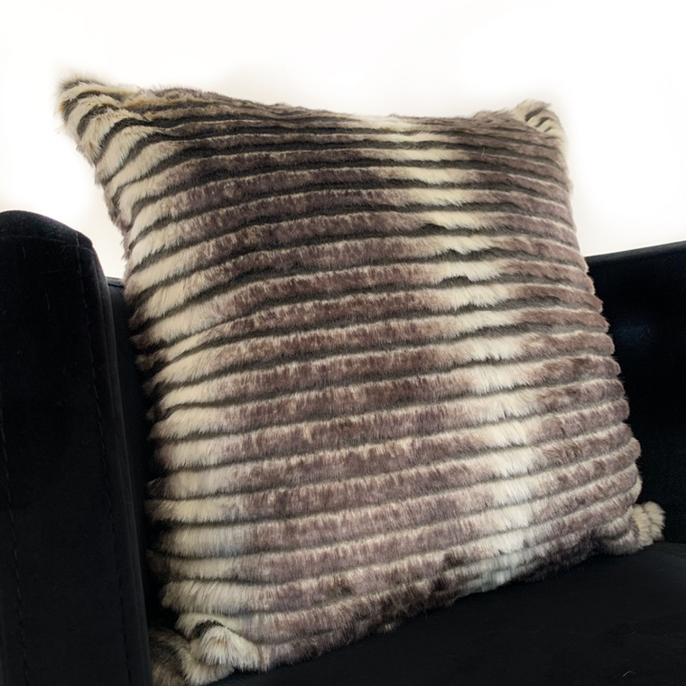 Plutus Grey, Taupe Gray & Taupe Animal Faux Fur Luxury Throw Pillow - 017247671832