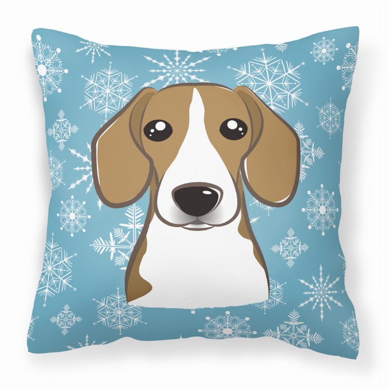 Carolines Treasures Winter Snowflake Dog Face Design Fabric Decorative Pillow, Winter Design, 14x14 Inches, Bright