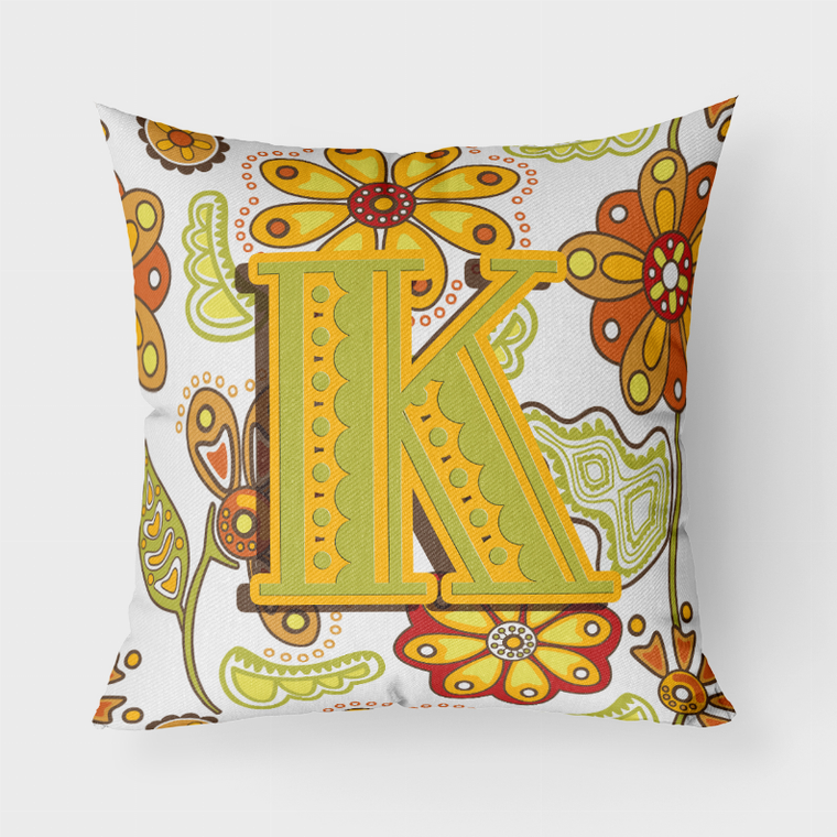 Carolines Treasures, Inc Letter Floral Mustard and Green Fabric Decorative Pillow, Mustard and Green, Fabric, Handmade