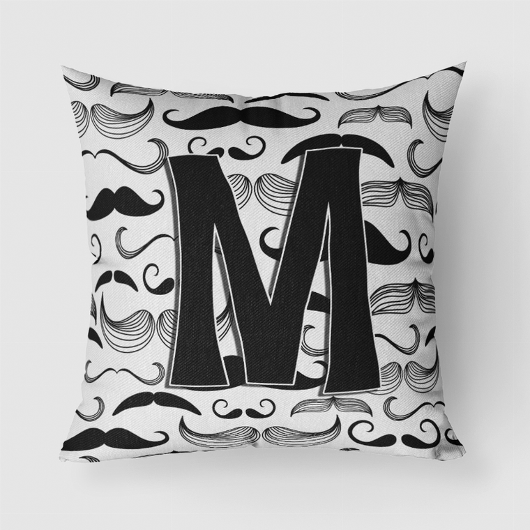 Letter Moustache Initial Fabric Decorative Pillow - 615872981540